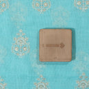 Fair Aqua Colour Machine Thread and sequins Embroidered Cotton Linen Fabric