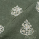 Shale Green Colour Machine Thread and sequins Embroidered Cotton Linen Fabric