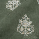 Shale Green Colour Machine Thread and sequins Embroidered Cotton Linen Fabric