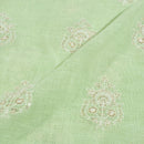 Pastel Green Colour Machine Thread and sequins Embroidered Cotton Linen Fabric