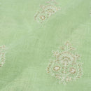 Pastel Green Colour Machine Thread and sequins Embroidered Cotton Linen Fabric