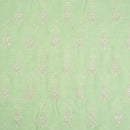 Pastel Green Colour Machine Thread and sequins Embroidered Cotton Linen Fabric