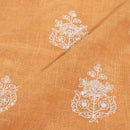Pastel Orange Colour Machine Thread and sequins Embroidered Cotton Linen Fabric