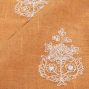 Pastel Orange Colour Machine Thread and sequins Embroidered Cotton Linen Fabric