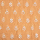 Pastel Orange Colour Machine Thread and sequins Embroidered Cotton Linen Fabric