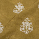 Olive Colour Machine Thread and sequins Embroidered Cotton Linen Fabric