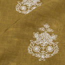 Olive Colour Machine Thread and sequins Embroidered Cotton Linen Fabric