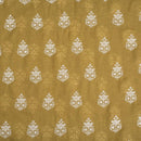 Olive Colour Machine Thread and sequins Embroidered Cotton Linen Fabric