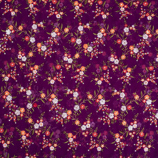 Purple Colour Tikki and Thread Work Embroidered Georgette Fabric