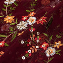 Maroon Colour Tikki and Thread Work Embroidered Georgette Fabric