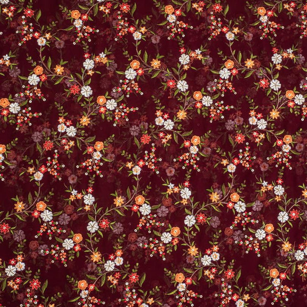 Maroon Colour Tikki and Thread Work Embroidered Georgette Fabric