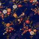 Royal Blue Colour Tikki and Thread Work Embroidered Georgette Fabric