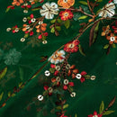 Green Colour Tikki and Thread Work Embroidered Georgette Fabric