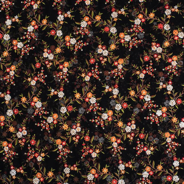 Black Colour Tikki and Thread Work Embroidered Georgette Fabric