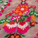 Off White Colour Multi Thread Embroidered Georgette Fabric