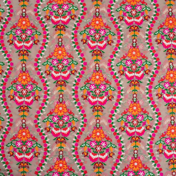 Off White Colour Multi Thread Embroidered Georgette Fabric