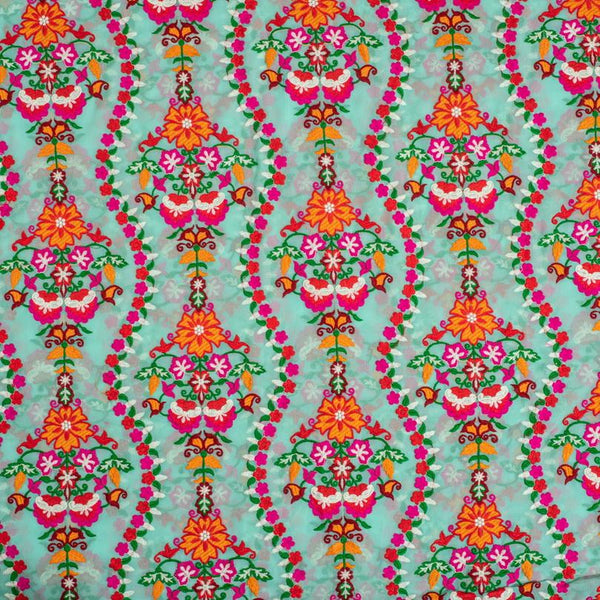 Pista Green Colour Multi Thread Work Embroidered Georgette Fabric
