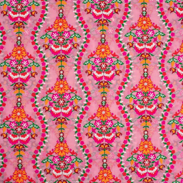 Pink Colour Multi Thread Work Embroidered Georgette Fabric