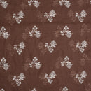 Coffee Brown Colour Thread Embroidered Poly Linen Fabric