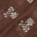 Coffee Brown Colour Thread Embroidered Poly Linen Fabric