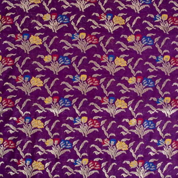 Deep Purple  Colour Gold Floral  Katan Silk Feel Banarasi Brocade Fabric 