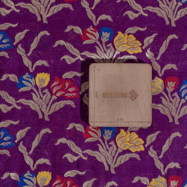 Deep Purple  Colour Gold Floral  Katan Silk Feel Banarasi Brocade Fabric 
