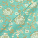 Pistachio Colour Gold Floral Jaal Design Chanderi Silk Feel Banarasi Brocade Fabric 
