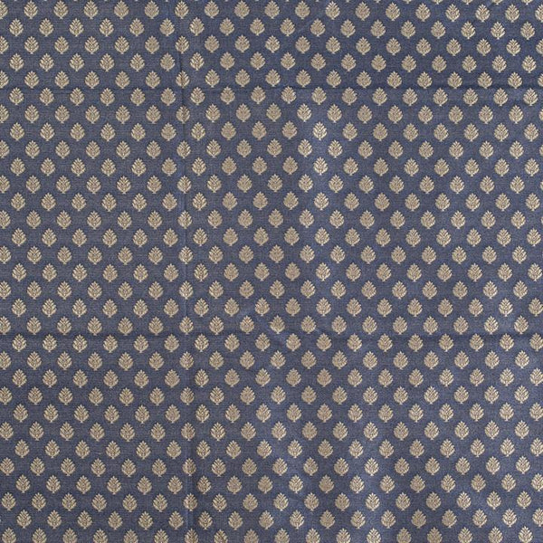 Denim Blue Colour Gold Floral Butti Design Silk Feel Banarasi Brocade Fabric 56 inch Width