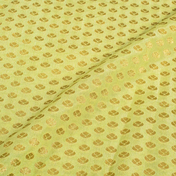 Pistachio Colour Gold Floral Butti Jacquard Art Silk Fabric 