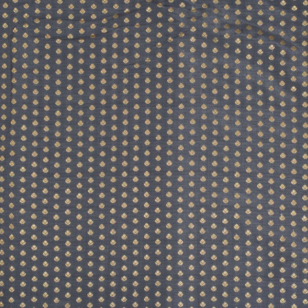 Steel Grey Colour Gold Floral Butti Jacquard Art Silk Fabric 
