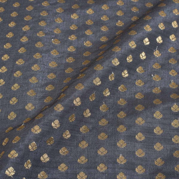 Steel Grey Colour Gold Floral Butti Jacquard Art Silk Fabric 