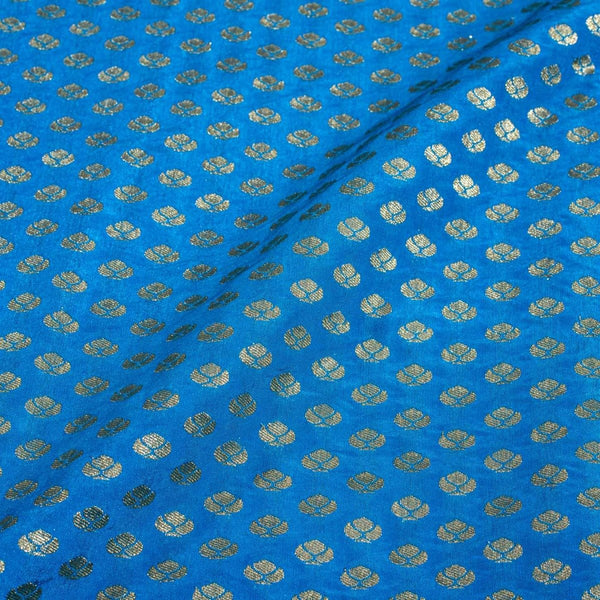 Blue Colour Gold Floral Butti Jacquard Art Silk Fabric 