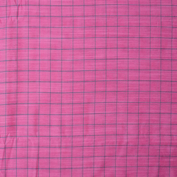Pink Colour Rib Checks Artificial Raw Silk Fabric