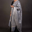 Grey Colour Silver Zari Chanderi Feel Dupatta