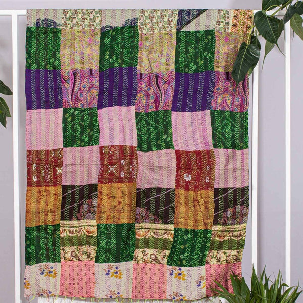 Multi Colour Kantha work Applique Cotton Fabric Dupatta
