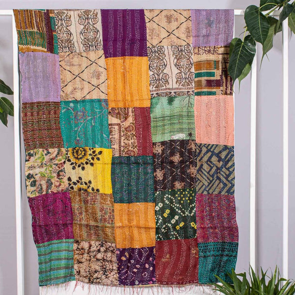 Multi Colour Kantha work Applique Cotton Fabric Dupatta