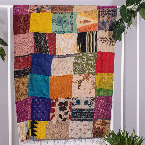 Multi Colour Kantha work Applique Cotton Fabric Dupatta