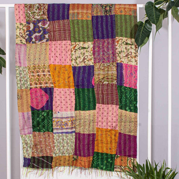 Multi Colour Kantha work Applique Cotton Fabric Dupatta