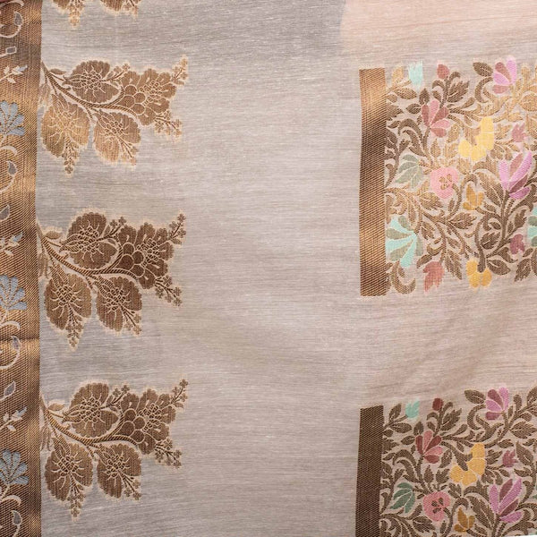 Beige Colour Floral Jaal Print With Border Chanderi Feel Dupatta