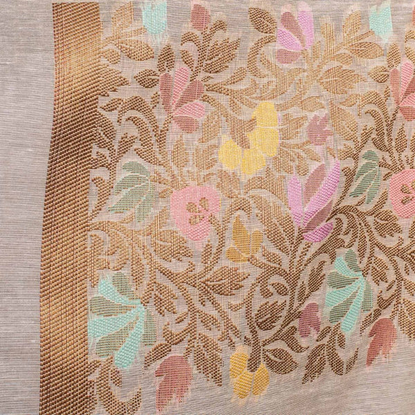 Beige Colour Floral Jaal Print With Border Chanderi Feel Dupatta