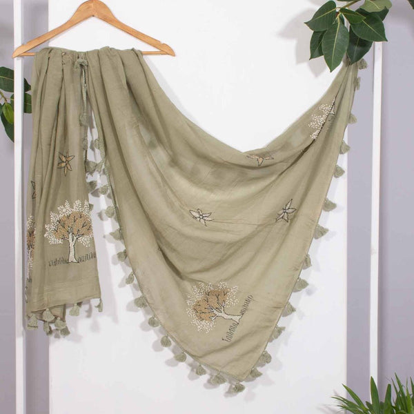 Laurel  Colour Hand Thread Embroidered Viscose Muslin Dupatta