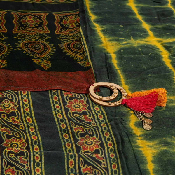 Bottle Green Colour Shibori With Two Opposite Side Tassels Modal Dupatta