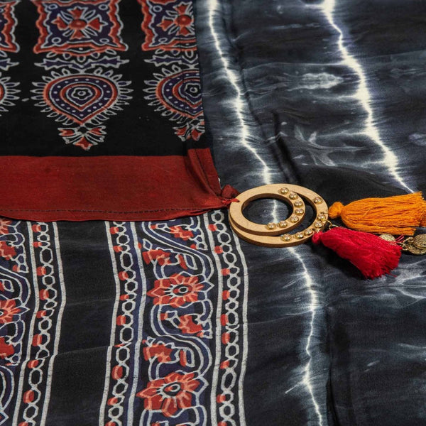 Black Colour Shibori With Two Opposite Side Tassels Modal Dupatta