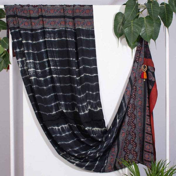 Black Colour Shibori With Two Opposite Side Tassels Modal Dupatta