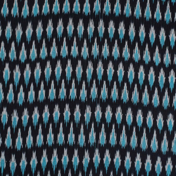 Black Colour Handloom Washed Cotton Ikat Fabric 