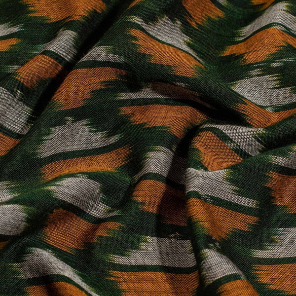 Bottle Green Colour  Mercerised Ikat Fabric