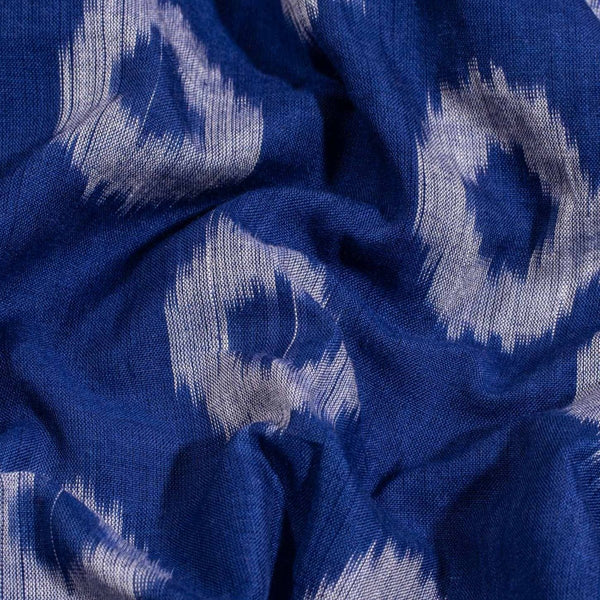 Deep Blue Colour Mercerised Ikat Fabric