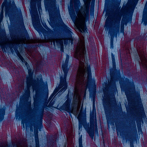 Teal Blue Colour Mercerised Ikat Fabric