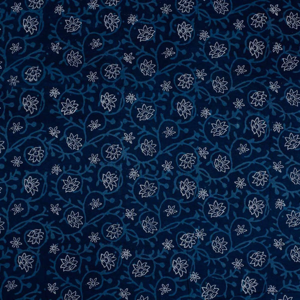 Indigo Colour Silver Foil Hand Block Print Cotton Fabric