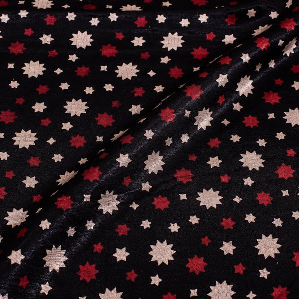 Black Colour Vegetable Print Mashru Gaji Fabric